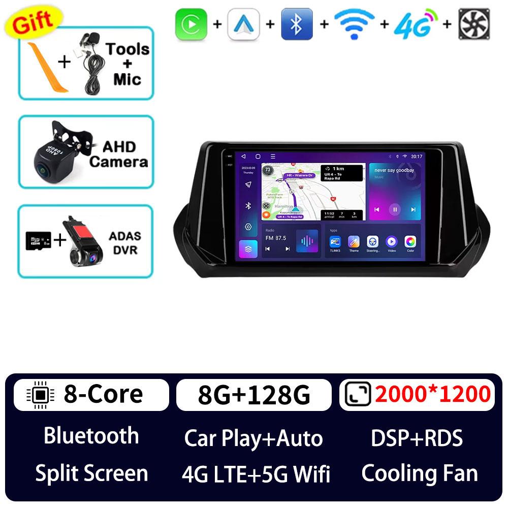 Android 16 Carplay sans fil pour Peugeot 2008 208 2019 2020 2021 2022 Autoradio Lecteur multimédia vidéo Navigation GPS 4G BT