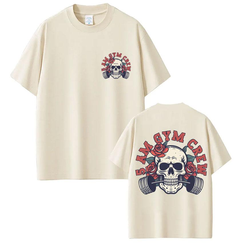 5 Am Gym Crew Skeleton Graphic T Shirt Unisex Women Fashion Aesthetic Gothic Tshirt Oversized Cotton Casual Tshirts Streetwear