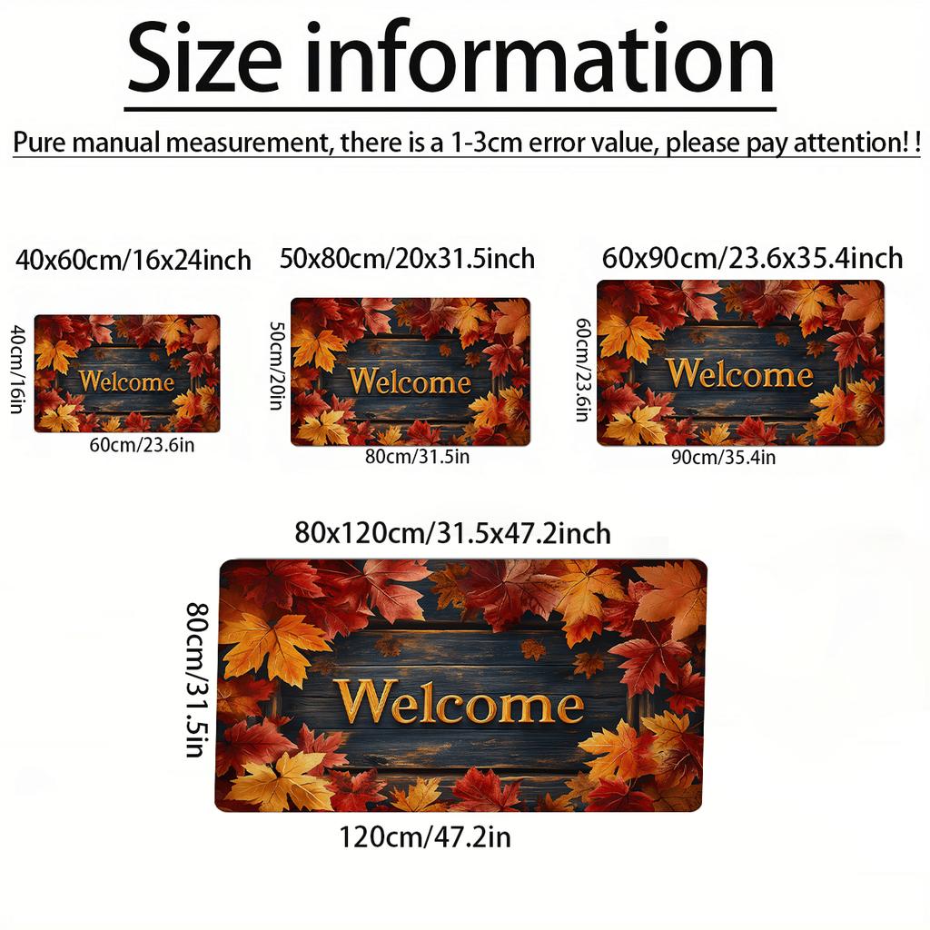 Autumn Maple Leaf Welcome Doormat, Rustic Farmhouse Fall Rug, Non-Slip Machine Washable Door Carpet for Entryway Decor