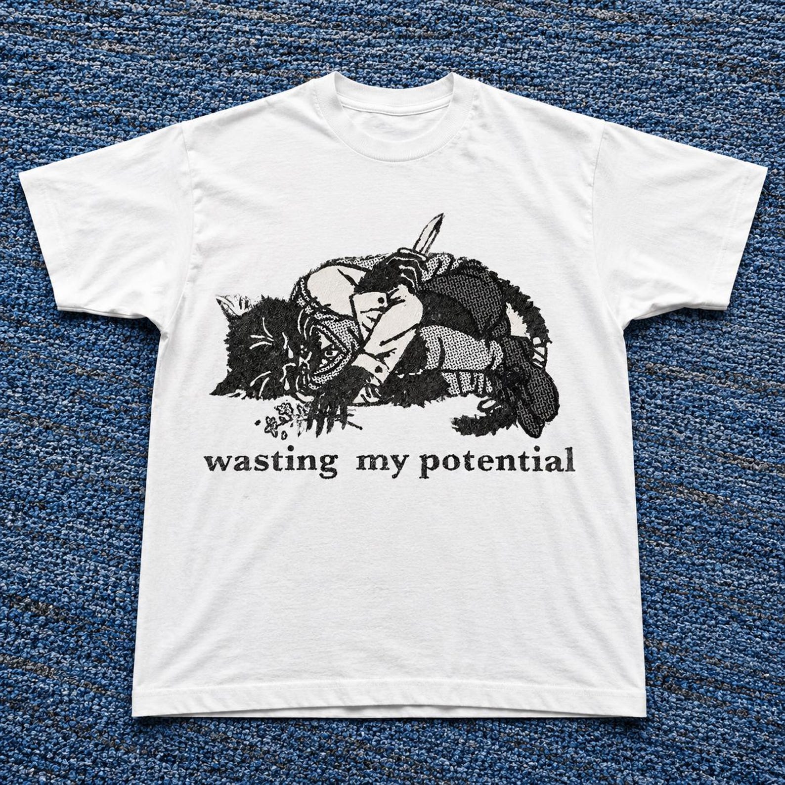 sad cat tee | wasting my potential — procrastination T-Shirt M