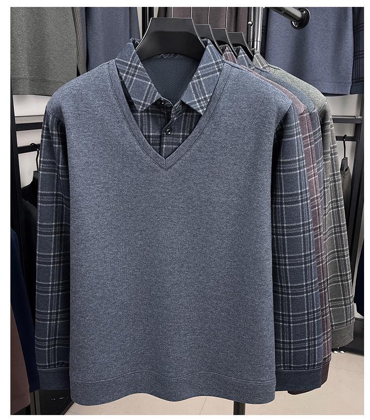 Men's Winter Knit Shirt with Velvet Thickened Layer and Collar