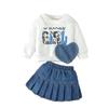 Toddler Baby Girls Clothes Set O-neck Sweatshirt Pleated Skirt and Heart Shaped Crossbody Bag