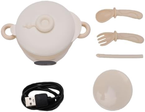 470ml Portable Stainless Steel Food Warmer, Wireless Electric Heated Lunch Box with Spoon & Fork, Cream