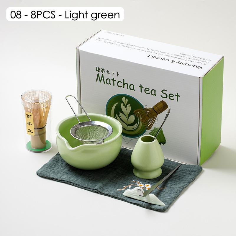 4/5/7/8 PIÈCES Boîte Cadeau Matcha en Céramique Japonaise Set de Thé Matcha avec Fouet en Bambou Pinceau Matcha Cuillère à Thé pour Outils de Bricolage pour la Préparation du Thé
