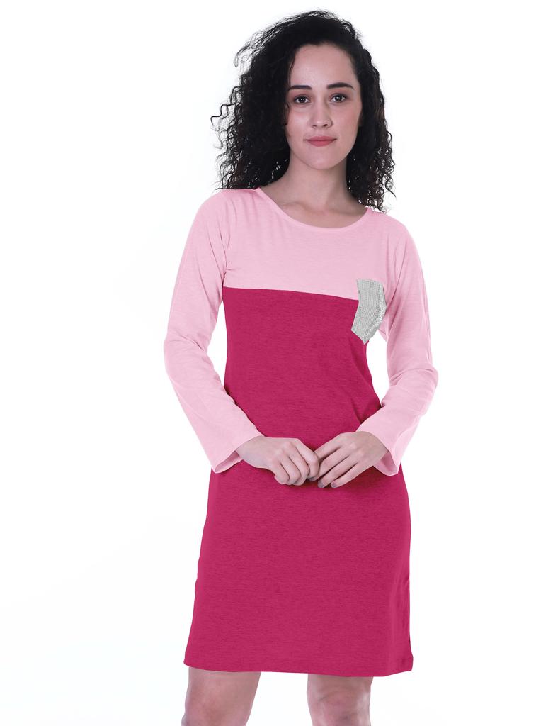 Moomaya Womens T-shirt Dress Full Sleeve Sequin Patch Pocket Summer Dresses