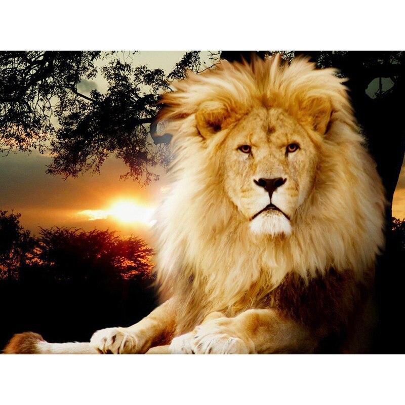 New 5D DIY Animal Diamond Painting Lion Diamond Embroidery Sunset Cross Stitch Full Round Drill Home Decor Manual Gift