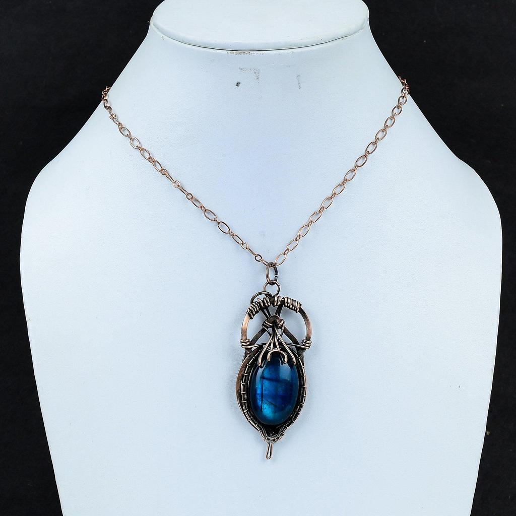 Neon Flash Labradorite Pendant Copper Wire Wrapped Pendant Handmade Copper Jewelry Original Gemstone Pendant Wire Wrapped Jewelry For Gifts