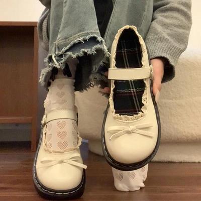 Chaussures en Cuir Lolita à Nœud Papillon pour Femmes, Bout Rond Peu Profond, Dames Concises Style Collège Extérieur, Chaussures Mary Jane