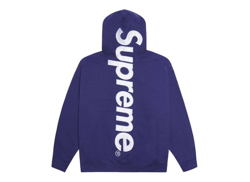 Supreme Felpa con Cappuccio e Applicazione in Raso Blu Lavato