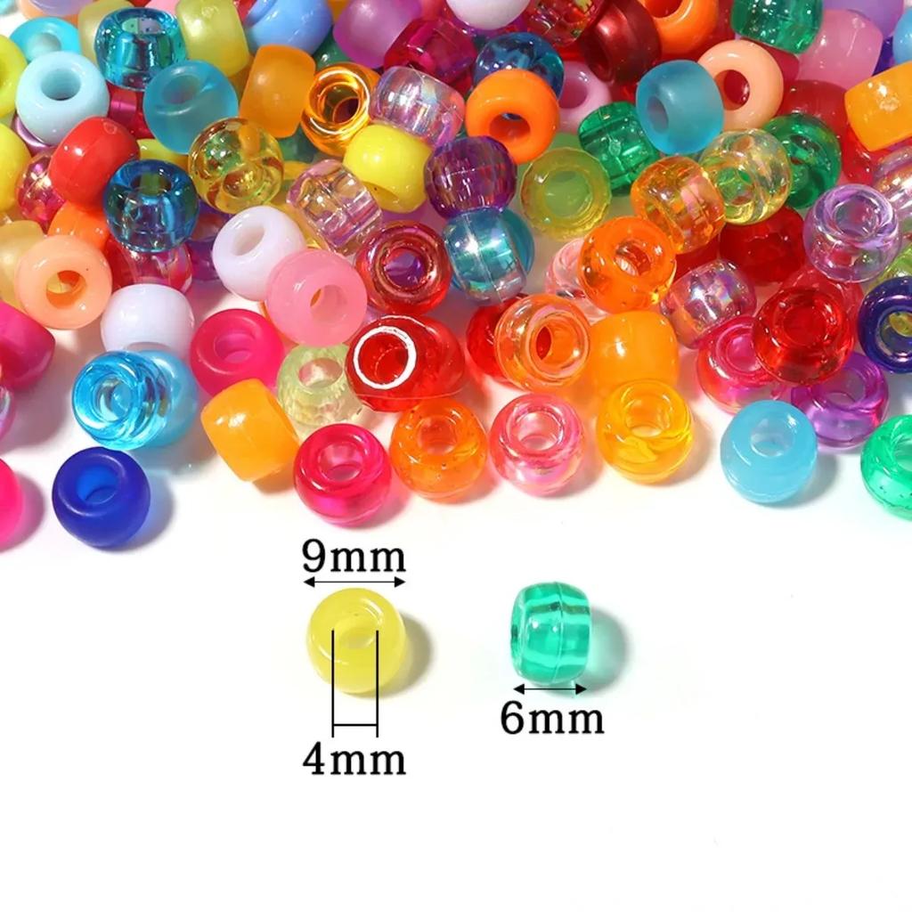 TX80 100pcs 6*9mm New Multiple Models Round Acrylic Exquisite Handmade Scattered Beads Big Hole Spacer Hair Bead Jewelry DIY