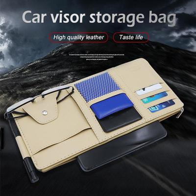 Multifunctional Business Leather Car Storage Bag Sunshade Cover Card Holder Drivers License Document Storage Sunglasses Clip