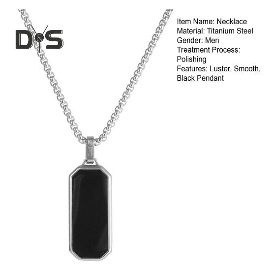 Men Necklace Punk Style Hip Hop Titanium Steel Black Pendant Polished Luster Sweater Pairing Necklace Individual Adult Jewelry