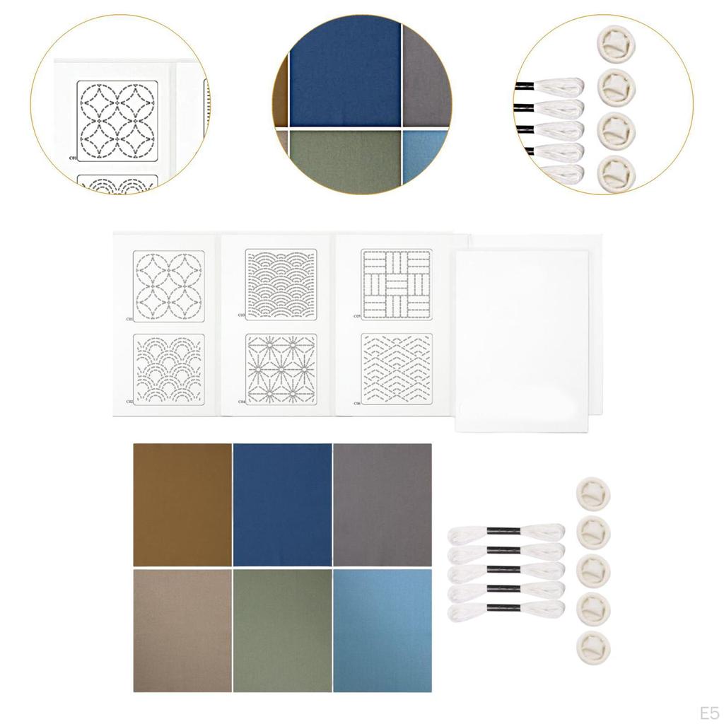 Embroidery Starter Kit Sashiko Coasters DIY Practice Kits Stencil for Handmade