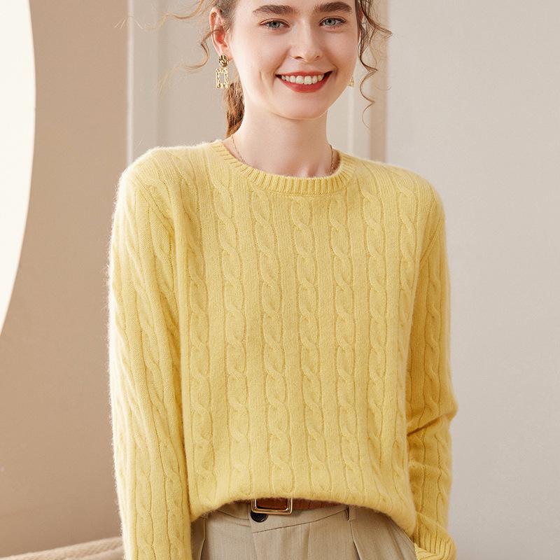 Women's Cashmere Knit Pullover: Thick Slim-Fit Round Neck Sweater for Autumn & Winter
