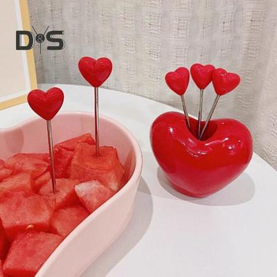 5/10-teiliges herzförmiges Obstgabel-Set, Dessert-Kuchen-Vorspeisen-Picks mit Liebeshalter, wiederverwendbare Küchenutensilien