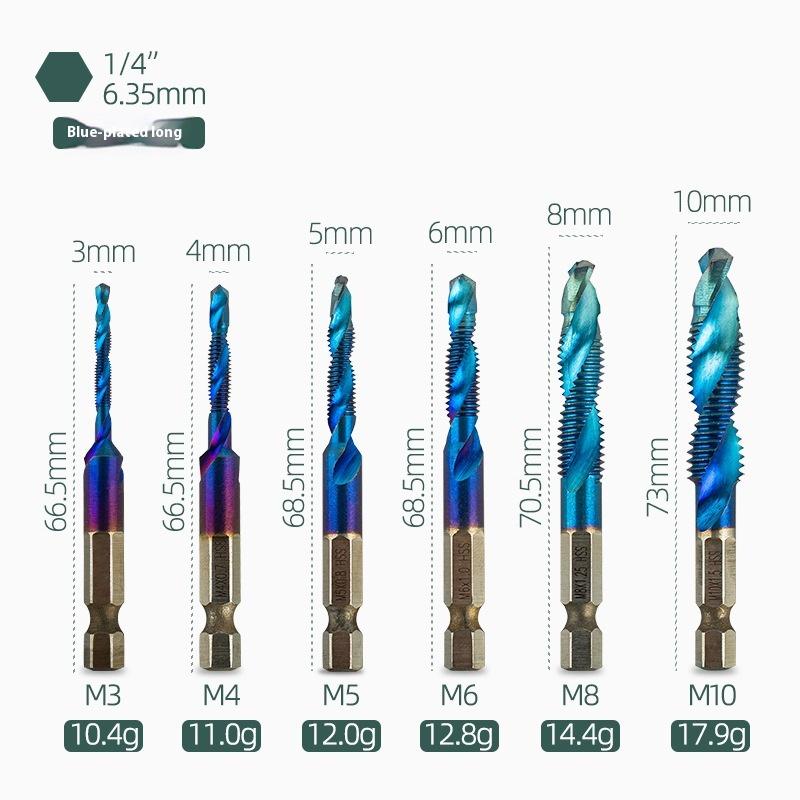 M3-M10 Metric HSS Titanium Coated 3-in-1 Combination Drill Tap, Hex Shank Spiral Flute for Blind Hole Tapping On CNC 1/6-Pcs