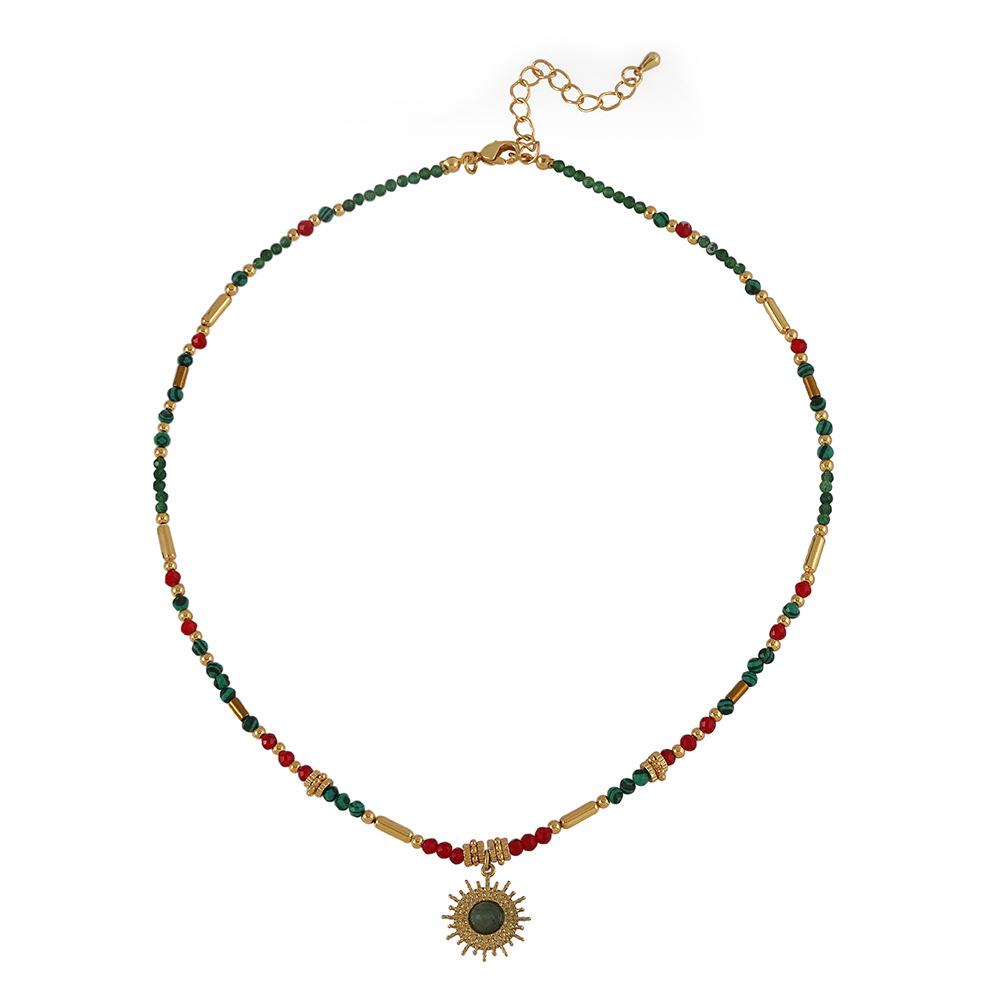 GEMCHIC Women s Sun Pendant Necklace Natural Stone Beaded Chain Luxury Gold Plated Clavicle Necklace