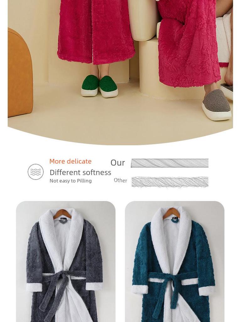 2022 Autumn/Winter Luxury Double-layer Flannel Nightgown - Men's Long Large Size & Women's Jacquard Bathrobe Set