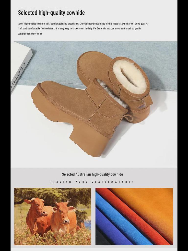 2024 Jesień/Zima Damskie Śniegowce na Wysokim Obcasie - Skóra Naturalna, Grube, Ciepłe, Design Podkowy