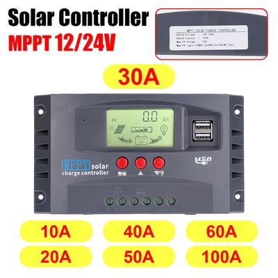 50V DC12V/ 24V 30/40/50/60/100A Contrôleur de Charge Solaire MPPT Double USB 5V Affichage LCD Auto Panneau Solaire Chargeur Régulateur