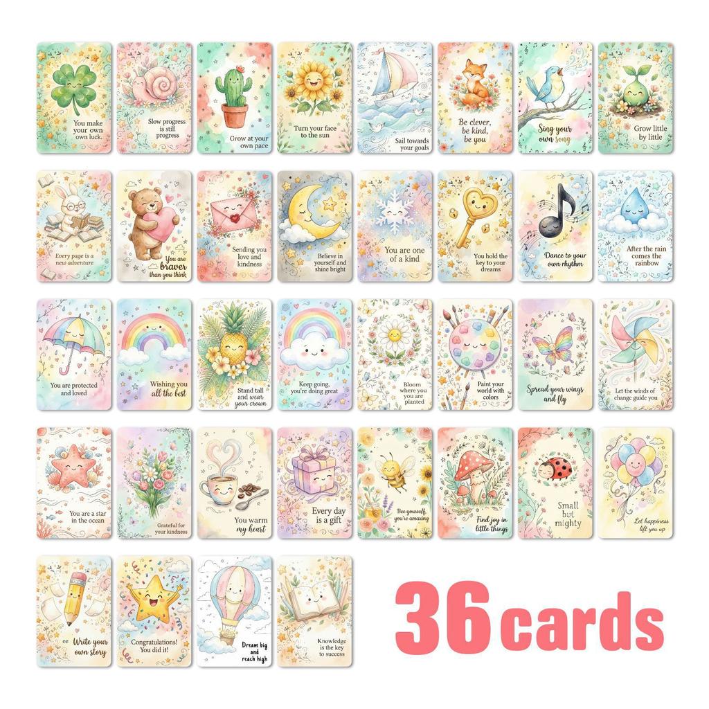 36 New Watercolor Illustrations, Wind Cards, Positive Energy, Self-Care, Affirmation, Text Cards