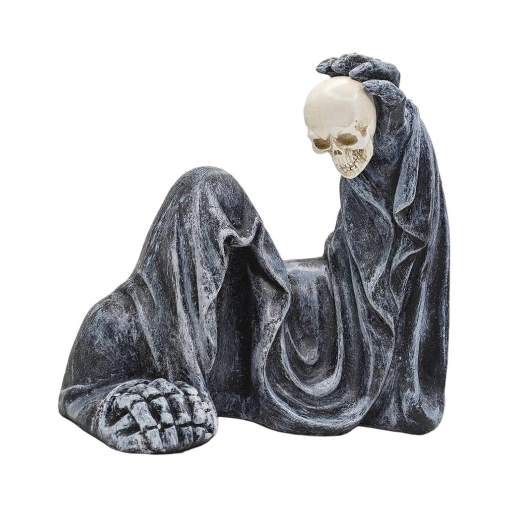 Outdoor Solar Powered Reaper Statue Resin Garden Sculpture Halloween Yard Decoration Creative Craft Ornament