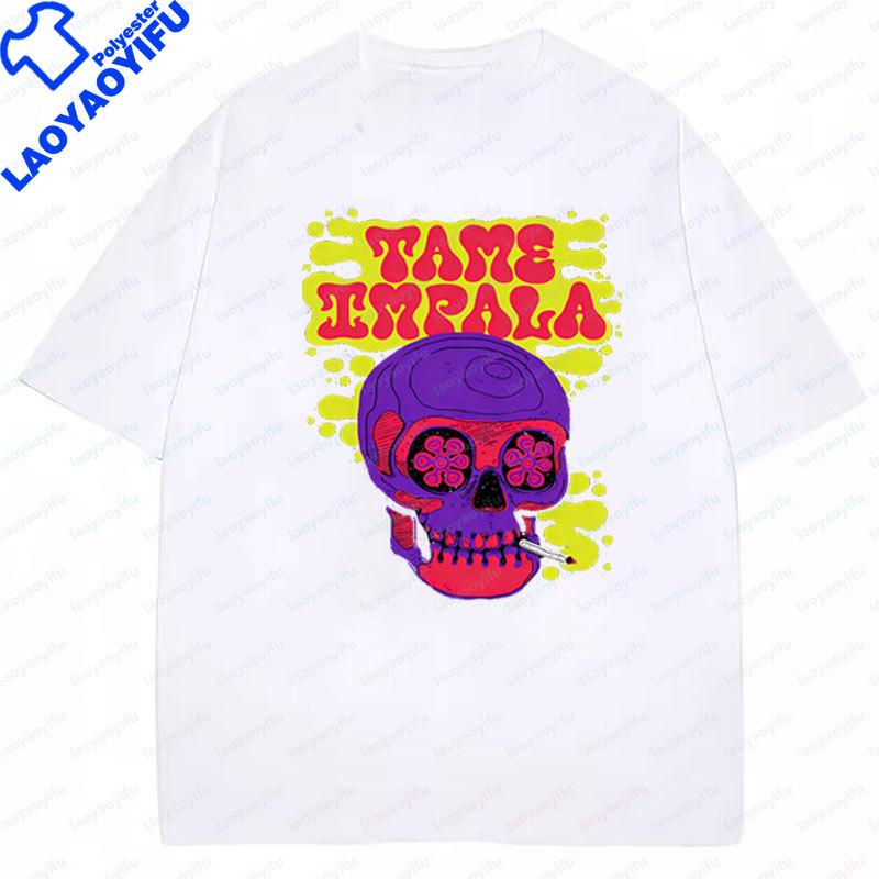 Vintage Washed Tame Impala Pattern Printed TShirt Unisexs Psychedelic Pop Rock Band Unisex Fashion Vintage TShirt