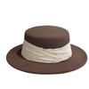 New Hepburn Style Silk Linen Bow Wool Flat Hat Women's Autumn and Winter Retro Flat Brim Hat Fashionable Felt Hat