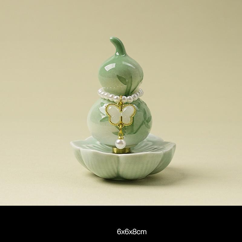 Jingdezhen Art Deco Good Fortune Gourd Ceramic Handicraft Ornament Rotatable Tea Pet Desktop Decor Elegant Gift for Women
