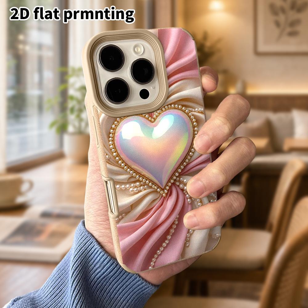 Phone Case: Lambskin 2D Flat Samsung Galaxy A34 A35 M05 M06 S20 S22 S21 FE Plus 5G Protective Case, Iridescent Heart, Christmas and Halloween Gift