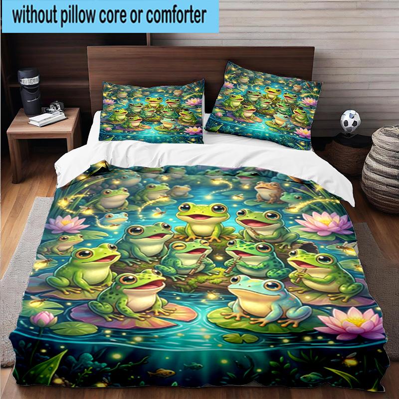 Frog In Top Hat Serenade 3pcs Bedding,Including 1pc Duvet Cover And 2pcs Pillowcases Perfect for Christmas,Ideal for Bedroom, Dormitory