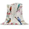 Blue Bird Pink Peach Flower Retro Printed Flannel Blanket Soft Throw Blanket for Bed Living Room Couch Sofa King Queen Size Warm