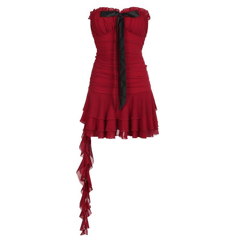 

Women s European and American Style Dress Drawstring Slim-Fit New Year Battle Robe Red S