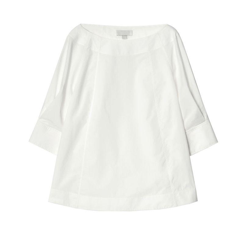 CS Summer New Product Women's Clothes Idle Style Curved Hem Standard Version Boat Collar Cotton Shirt 1274060