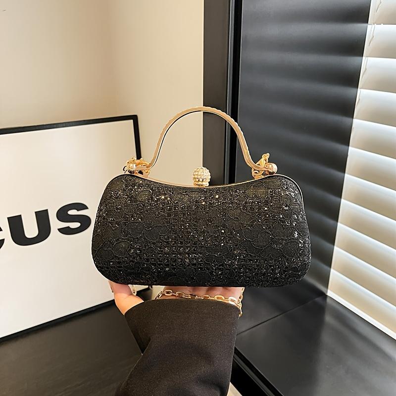Sparkling Flower Evening With Rhinestone Chain Wallet Banquet Cheongsam Dress Purse Handbag For Annual Party Luxurious Sequined Dinner Tote