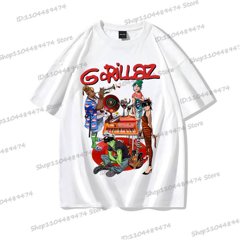 Hip Hop Gorillaz T-shirt Anime Virtual Role Graphic Men Women Tops Casual Short Sleeve Tees Rock Band Gorillaz Cotton T Shirt