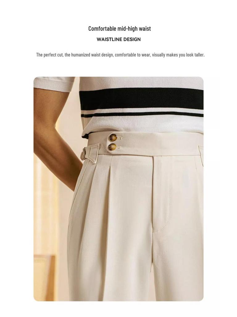 Men's All-Season Loose Fit Korean Style Straight Trousers - Solid Color Fashionable Casual Suit Pants