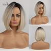 Short Eaton Straight Alan Ombre Brown Blonde Bob Wigs With Bangs Synthetic Hair Wig For Women Cosplay Lolita Heat Resistant Fiber