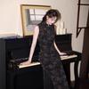 Black Sleeveless National Style Cheongsam Floral Printing Long Chinese Improved Young 1011 New Women's Retro Long Dress