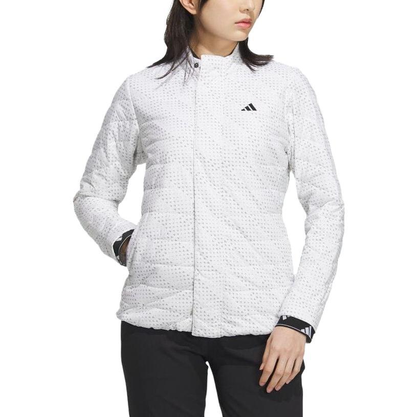 Adidas Solid Color Round Neck Pattern Printed Jacket Women Jacket White IA2782