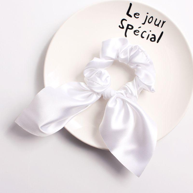 Solid Color  Satins Scrunchie With Bunnies Ears Design Soft Fabric Stretchy Hair Rope Accessories For Women Girls
