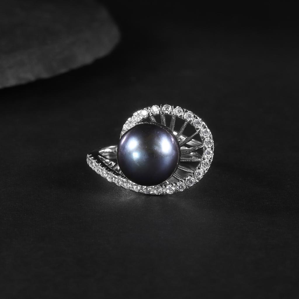 S925 Sterling Silver Natural Freshwater Pearl Ring Personality Temperament Light Luxury Inlaid 10Mm Bread Bead Ring