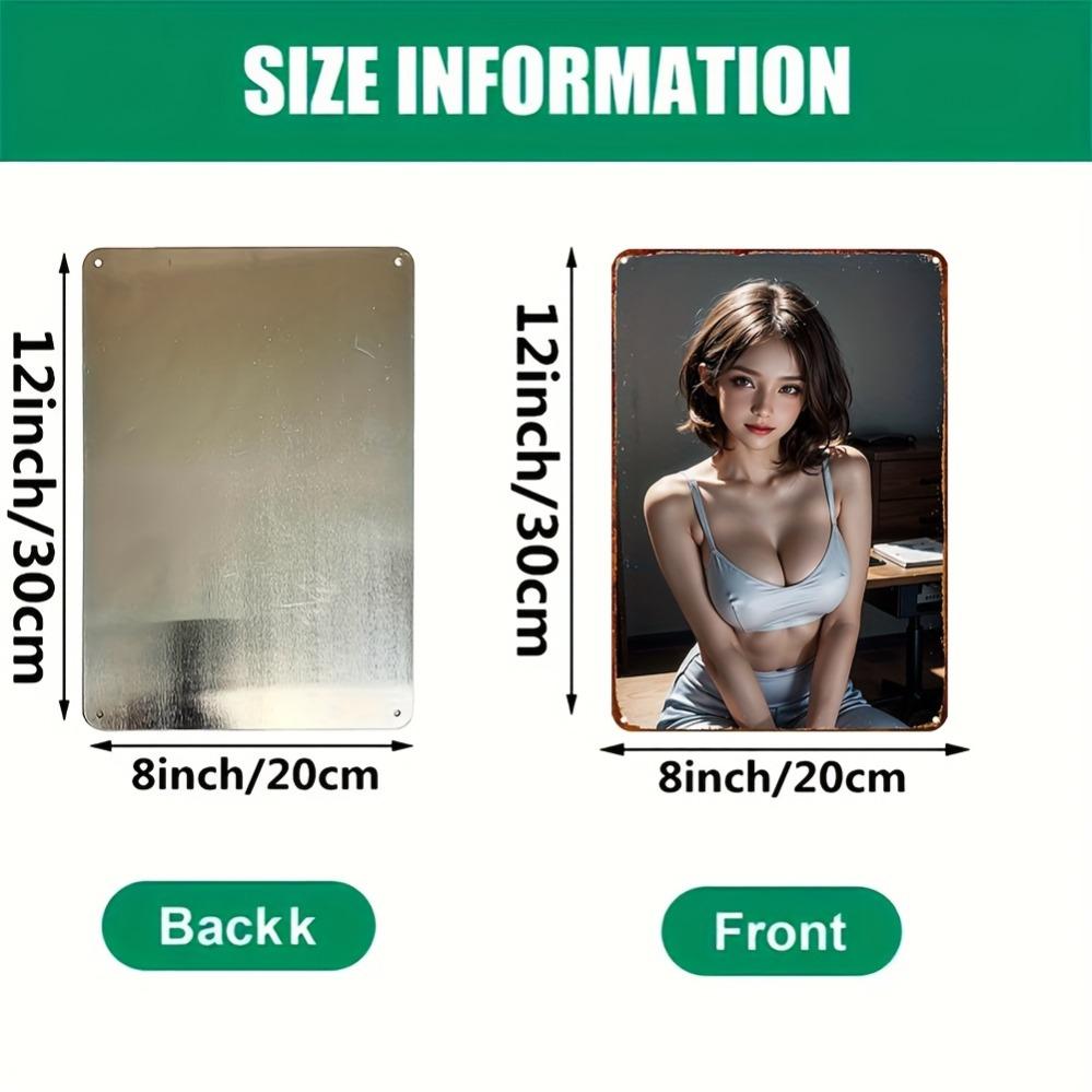 Vintage Women's Face Metal Poster - Elegant Brown Hair Red Lips Portrait - Waterproof Aluminum Sign with Adhesive - Home Cafe Ba