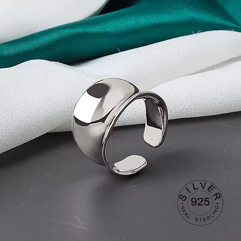 

PANJBJ925 Sterling Silver Open Ring For Women INS Niche Irregular Wave Sand Surface Wide Noodle Original Party Birthday Gift resizable
