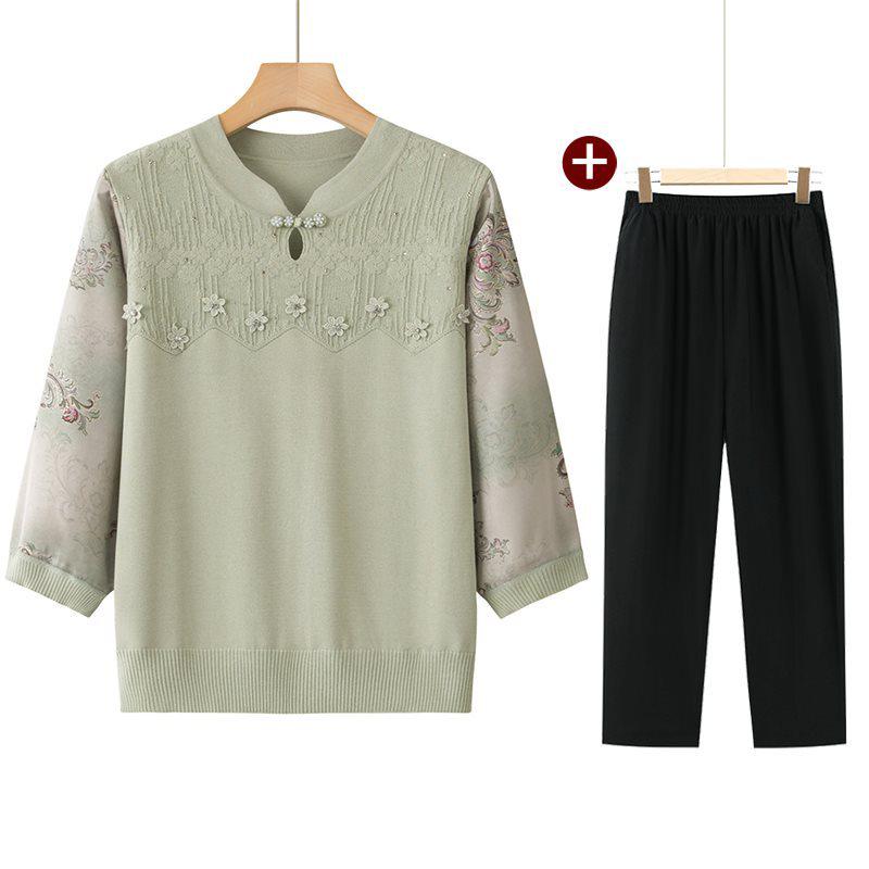 Elegant Ice Silk Knit Top for Stylish Moms (50-60 Yrs) - Summer Wear