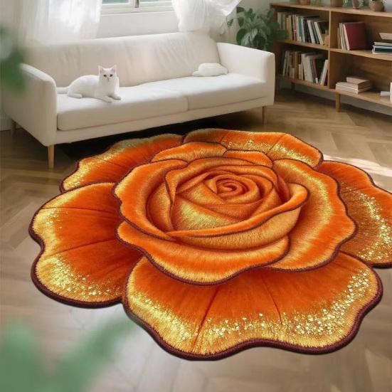 3D Flower Area Rug Absorbent Quick Dry Irregular Plush Floral Floor Mat Washable Non-slip Living Room Bedroom Bathroom Kitchen Decoration Carpet