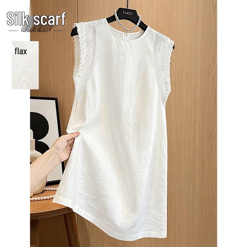 Solid Linen Sleeveless A-Line Vest Dress M белый