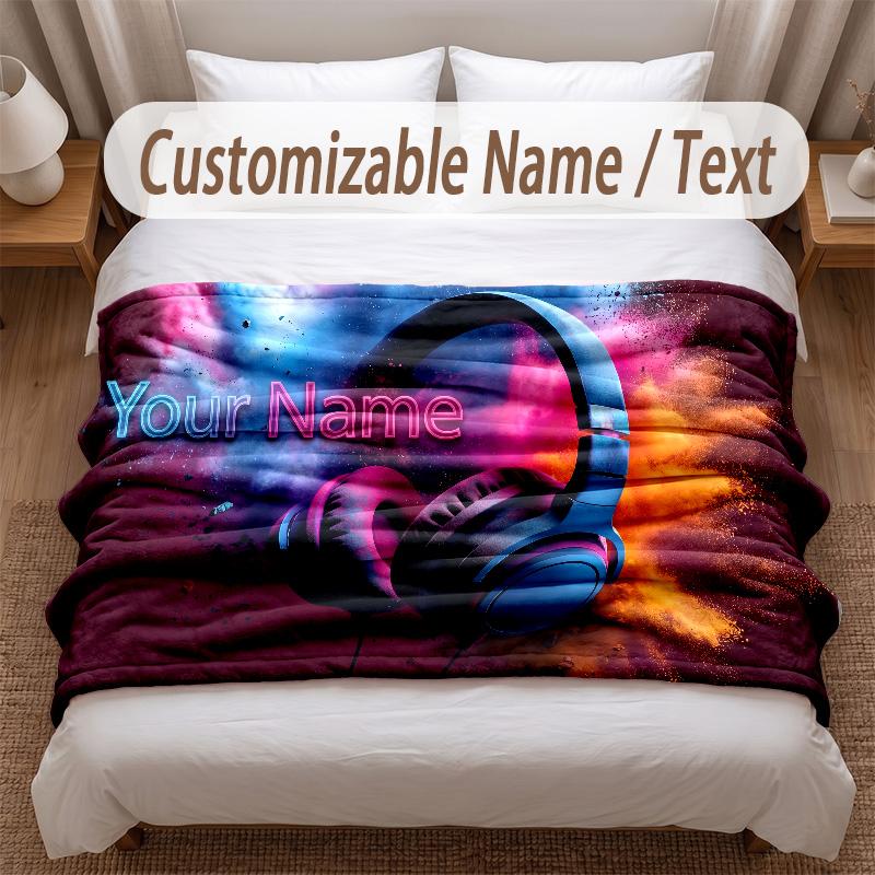 Music DJ Theme Soft Blanket Personalized Custom Name Text Print Warm Blanket Home Sofa Bedroom Decor
