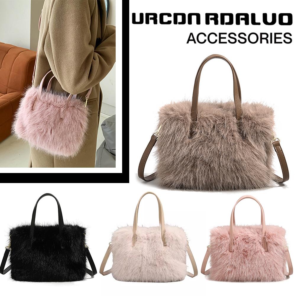 Women Faux Fur Shoulder Bag Fluffy Crossbody Bag Adjustable Strap Mini Tote Bag Solid Satchel Purse for Travel Party