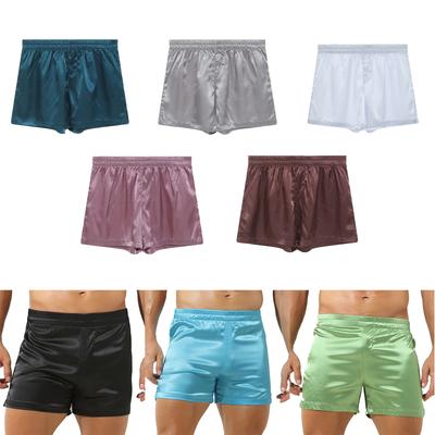 Heren Satijn Shorts Elastische Tailleband Middenhoge Taille Zijsplit Boxer Briefs Zijdezachte Nachtkleding